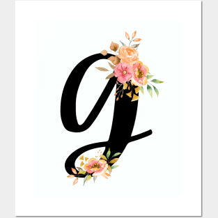 Letter G With Watercolor Floral Wreath Posters and Art